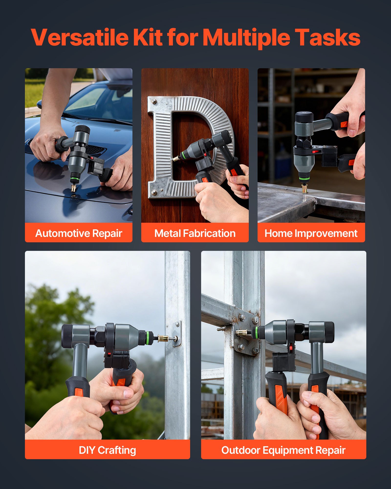 VEVOR Remachadora Manual con Trinquete, kit Completo para Bricolaje, Alicates para Tuercas Remachables con 10 Mandriles Métricos y SAE, 100 Tuercas y Estuche de Transporte, 210 x 158 x 42 mm