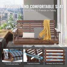 VEVOR Columpio de Madera para Porche de 4,5'', Columpio de Banco para Patio y Jardín, Capacidad de Carga Fuerte Mejorada de 880 Libras, Banco de Silla con Cadenas Colgantes, Marrón Carbonizado