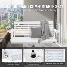 VEVOR Columpio de Madera para Porche 170x71x60cm, Columpio de Banco para Patio y Jardín, Capacidad de Carga Fuerte Mejorada de 880 Libras, Banco de Silla con Cadenas Colgantes para Exterior, Blanco