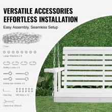 VEVOR Columpio de Madera para Porche 170x71x60cm, Columpio de Banco para Patio y Jardín, Capacidad de Carga Fuerte Mejorada de 880 Libras, Banco de Silla con Cadenas Colgantes para Exterior, Blanco