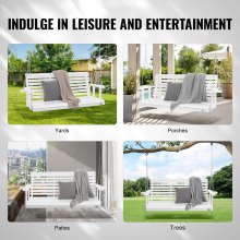VEVOR Columpio de Madera para Porche 170x71x60cm, Columpio de Banco para Patio y Jardín, Capacidad de Carga Fuerte Mejorada de 880 Libras, Banco de Silla con Cadenas Colgantes para Exterior, Blanco
