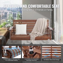VEVOR Columpio de Madera para Porche 170x71x60cm, Columpio de Banco para Patio y Jardín, Capacidad de Carga Fuerte Mejorada de 880 Libras, Banco de Silla con Cadenas Colgantes para Exteriores, Marrón