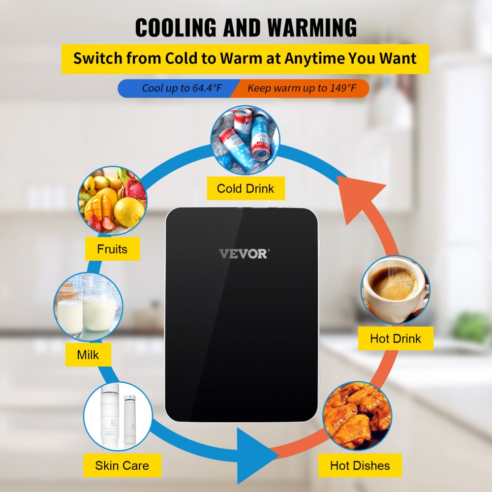 VEVOR Mini Nevera Pequeña Portátil 220V/12V 48W 10L Mini Refrigerador Compacto 26x25x35cm Mini-Frigorífico Portátil Negro con Función de Frío y Calor para Maquillaje Cuidado la Piel Material ABS Coche