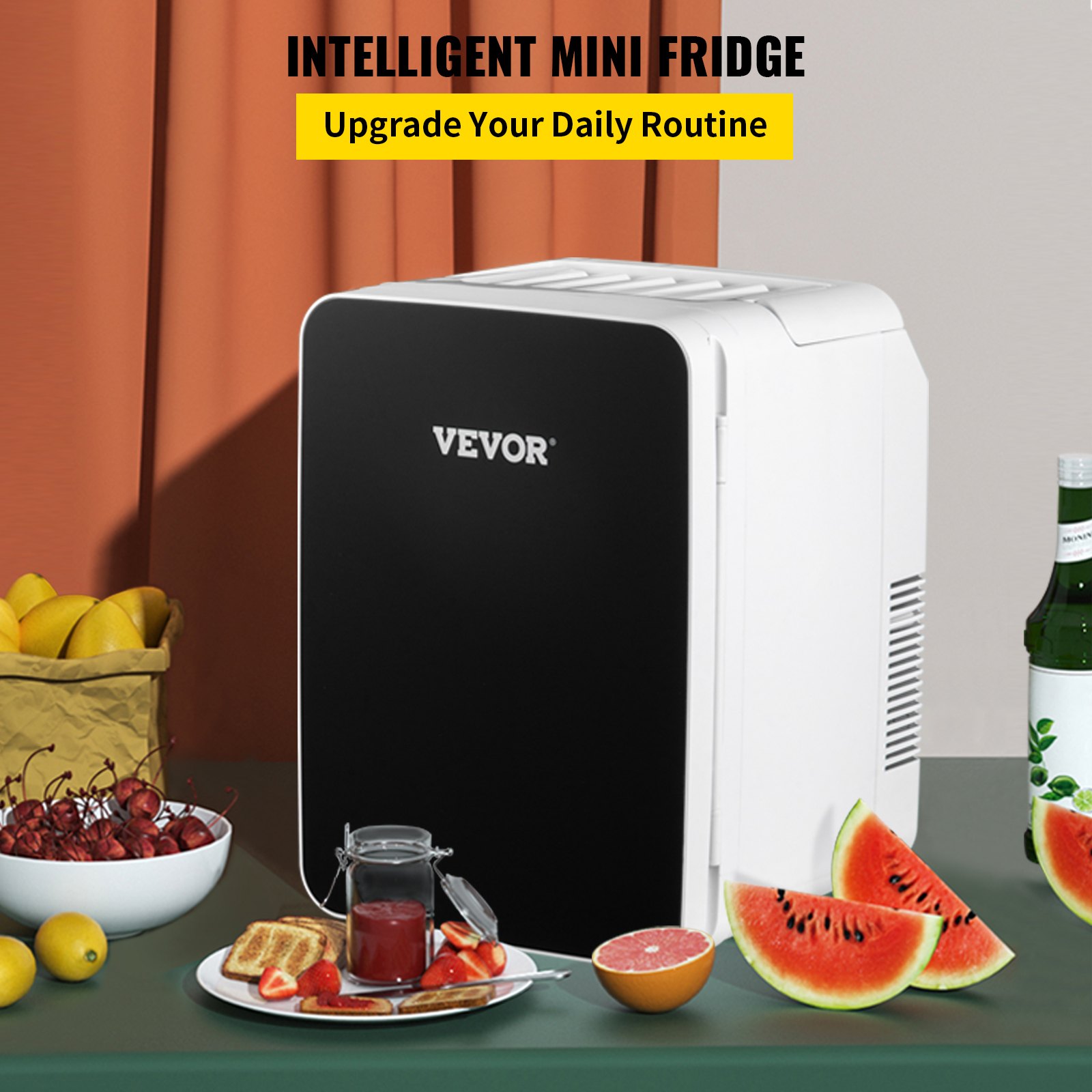 VEVOR Mini Nevera Pequeña Portátil 220V/12V 48W 10L Mini Refrigerador Compacto 26x25x35cm Mini-Frigorífico Portátil Negro con Función de Frío y Calor para Maquillaje Cuidado la Piel Material ABS Coche