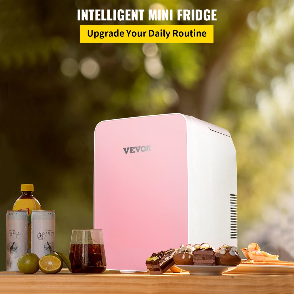 VEVOR Mini Nevera Pequeña Portátil 220V/12V 48W 10L Mini Refrigerador Compacto 26x25x35cm Mini-Frigorífico Portátil Rosa con Función de Frío y Calor para Maquillaje Cuidado la Piel Material ABS Coche