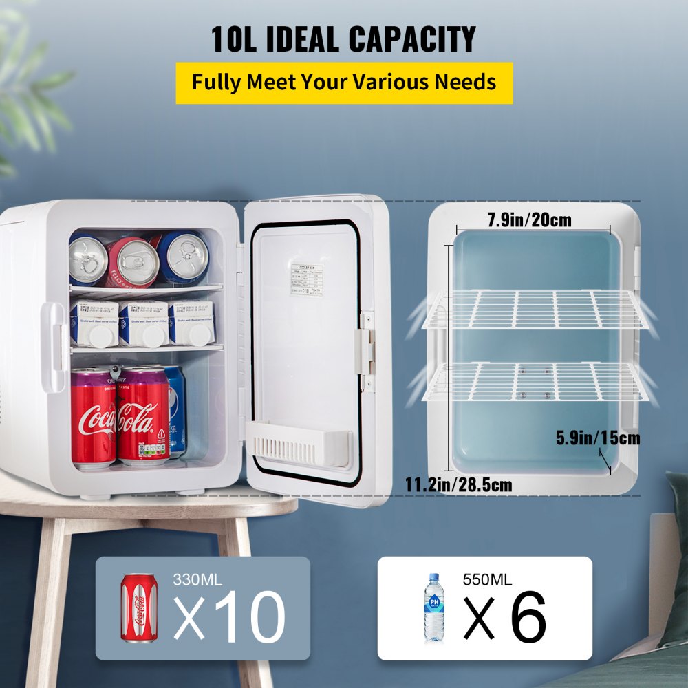 VEVOR Mini Nevera Pequeña Portátil 220V/12V 48W 10L Mini Refrigerador Compacto 26x25x35cm Mini-Frigorífico Portátil Rosa con Función de Frío y Calor para Maquillaje Cuidado la Piel Material ABS Coche
