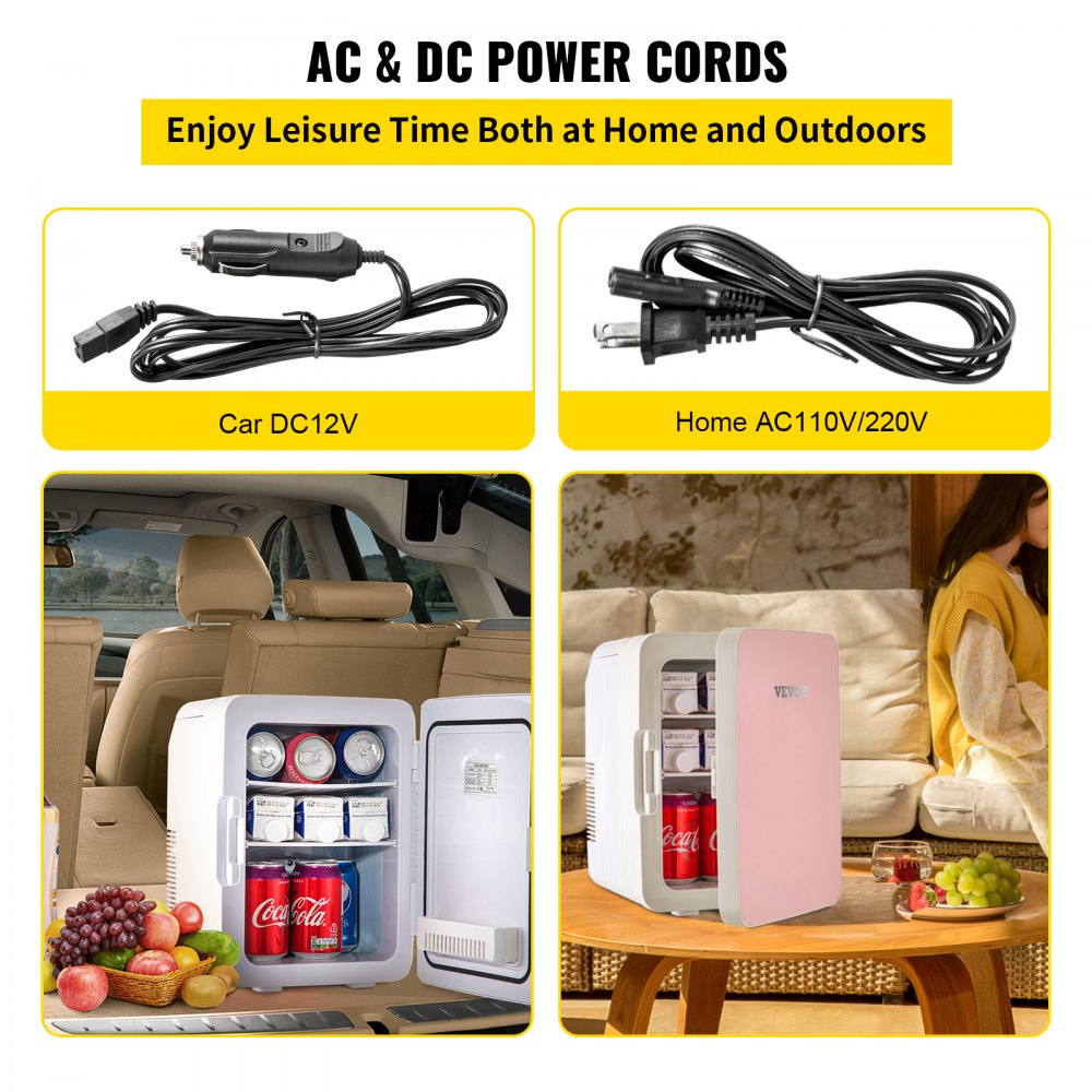VEVOR Mini Nevera Pequeña Portátil 220V/12V 48W 10L Mini Refrigerador Compacto 26x25x35cm Mini-Frigorífico Portátil Rosa con Función de Frío y Calor para Maquillaje Cuidado la Piel Material ABS Coche