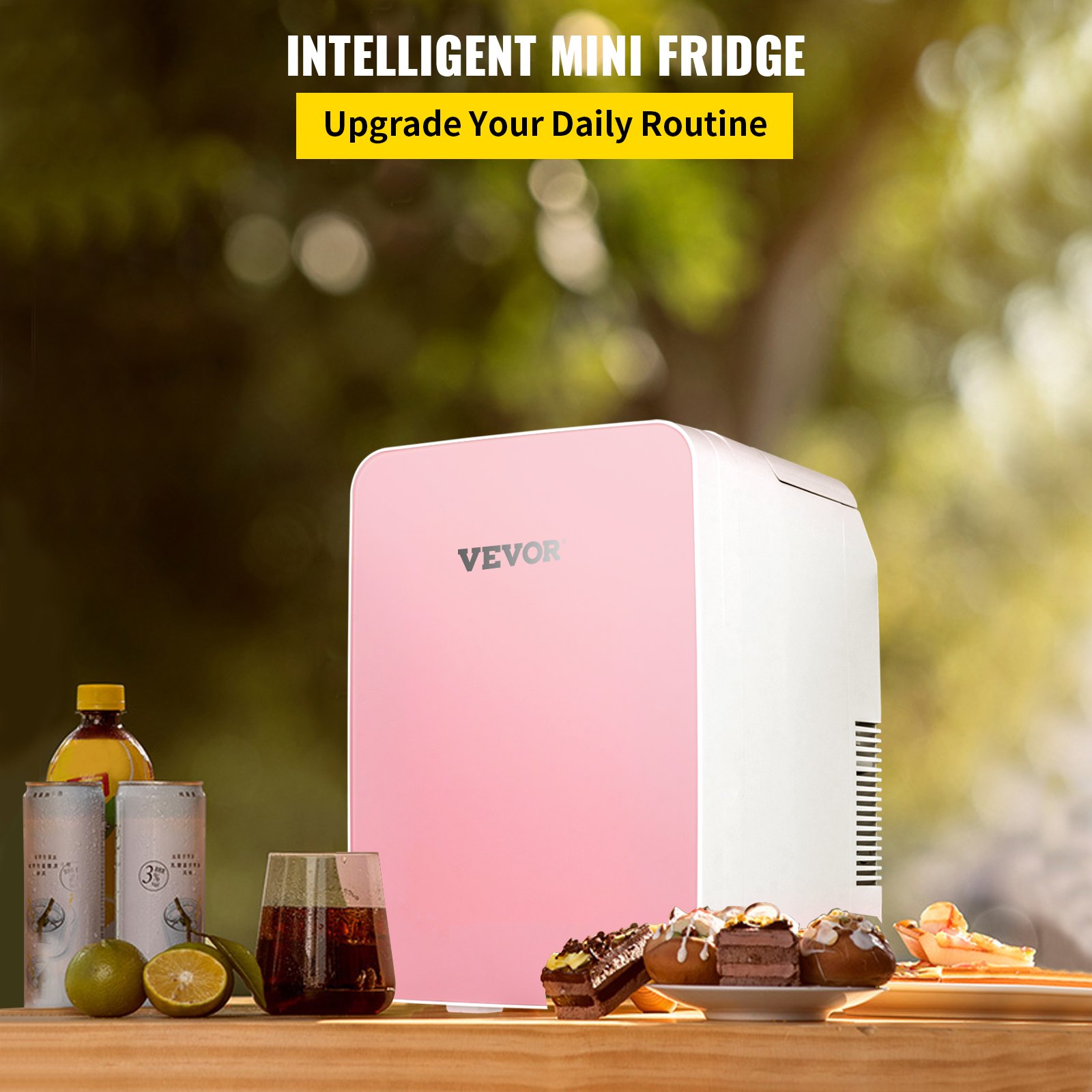 VEVOR Mini Nevera Pequeña Portátil 220V/12V 48W 10L Mini Refrigerador Compacto 26x25x35cm Mini-Frigorífico Portátil Rosa con Función de Frío y Calor para Maquillaje Cuidado la Piel Material ABS Coche