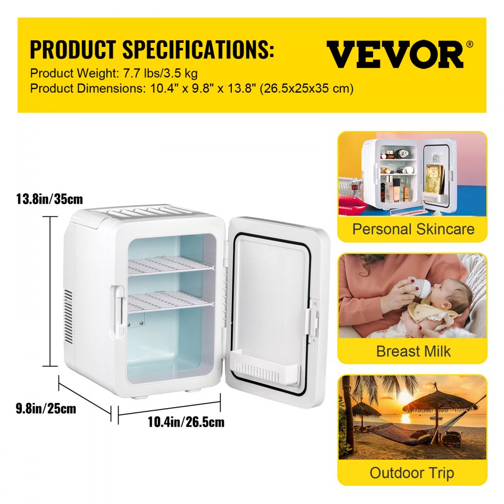 VEVOR Mini Nevera Pequeña Portátil 220V/12V 48W 10L Mini Refrigerador Compacto 26x25x35cm Mini-Frigorífico Portátil Rosa con Función de Frío y Calor para Maquillaje Cuidado la Piel Material ABS Coche