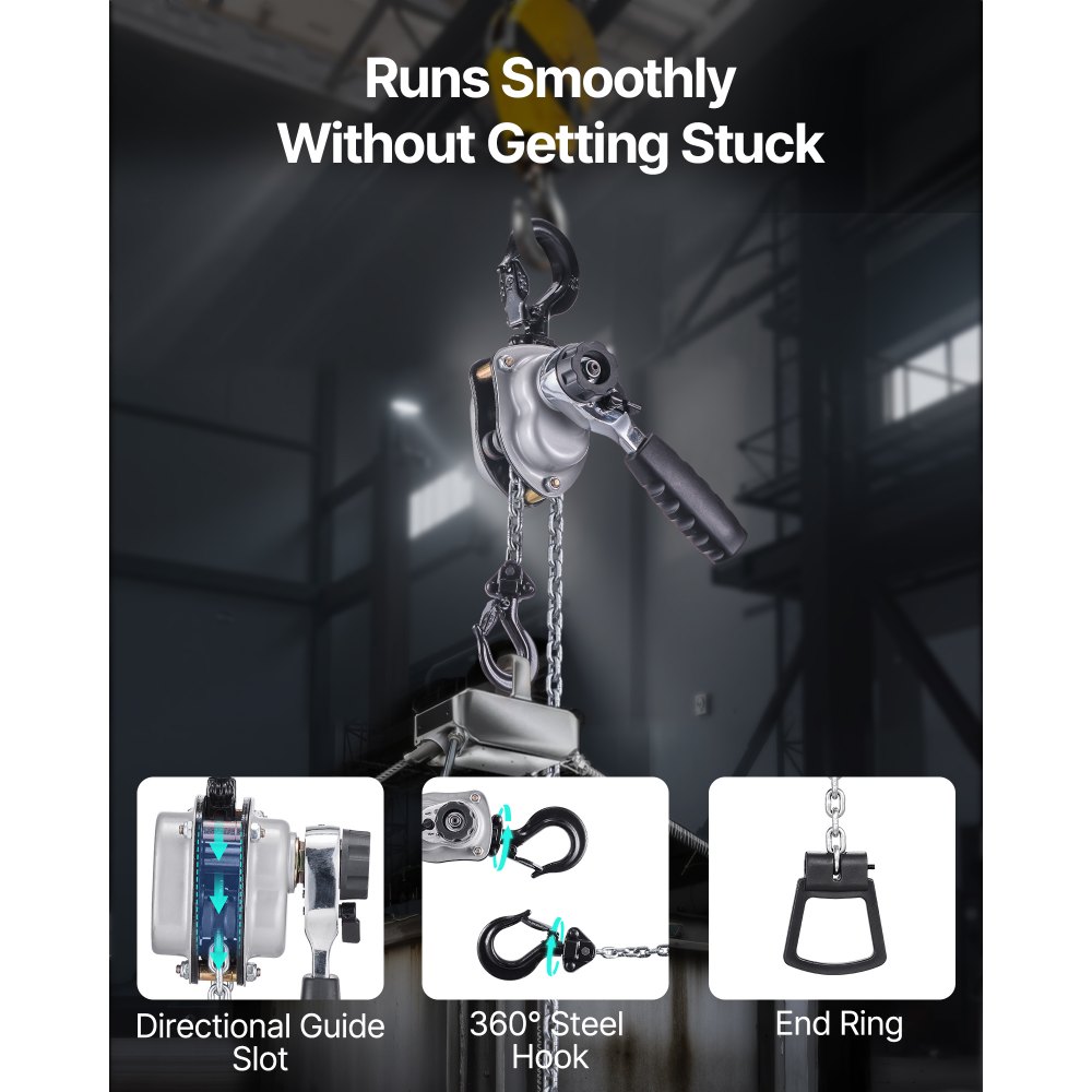 VEVOR Manual Lever Chain Hoist, 1/4T 250KG Capacity Heavy Duty Come Along, 1.5M Lift G80 Alloy Steel Chain With Dual Pawl Mechanical Brake, 360° Rotating Hooks, for Warehouse Construction Garage