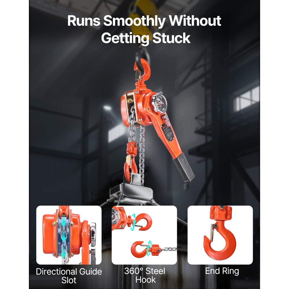 VEVOR Manual Lever Chain Hoist, 3/4T 750KG Capacity Heavy Duty Come Along, 1.5M Lift G80 Alloy Steel Chain With Dual Pawl Mechanical Brake, 360° Rotating Hooks, for Warehouse Construction Garage