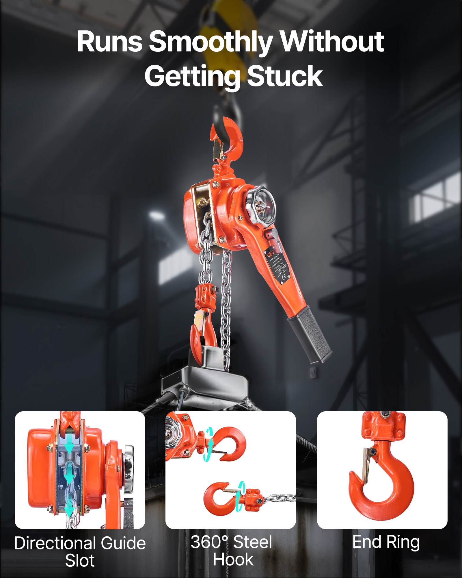 VEVOR Manual Lever Chain Hoist, 3/4T 750KG Capacity Heavy Duty Come Along, 1.5M Lift G80 Alloy Steel Chain With Dual Pawl Mechanical Brake, 360° Rotating Hooks, for Warehouse Construction Garage
