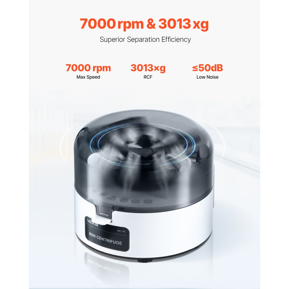 VEVOR Minicentrífuga, Centrífuga Eléctrica de Laboratorio RCF de 3013 xg con Rotor 2 en 1 para Tubos de 0,2/1,5/2 ml, Velocidad Fija de 7000 r/min Bajo Nivel de Ruido para Diversos Experimentos