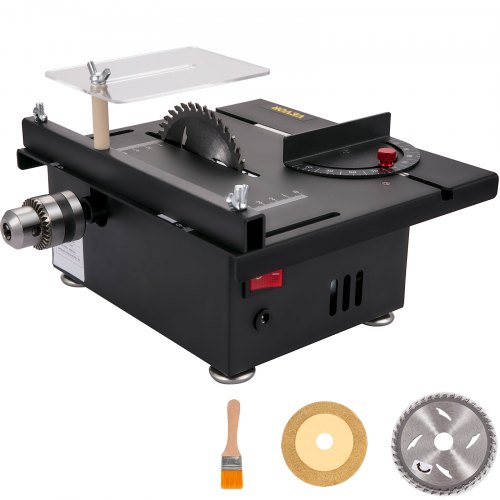 VEVOR Mini Sierra de Mesa Multifuncional 96 W 10000 r/min Sierras Eléctricas de Escritorio 2 Hojas Profundidad de Ángulo 0-90 ° Herramienta de Corte Escritorio Multifuncional para Corte Acrílico