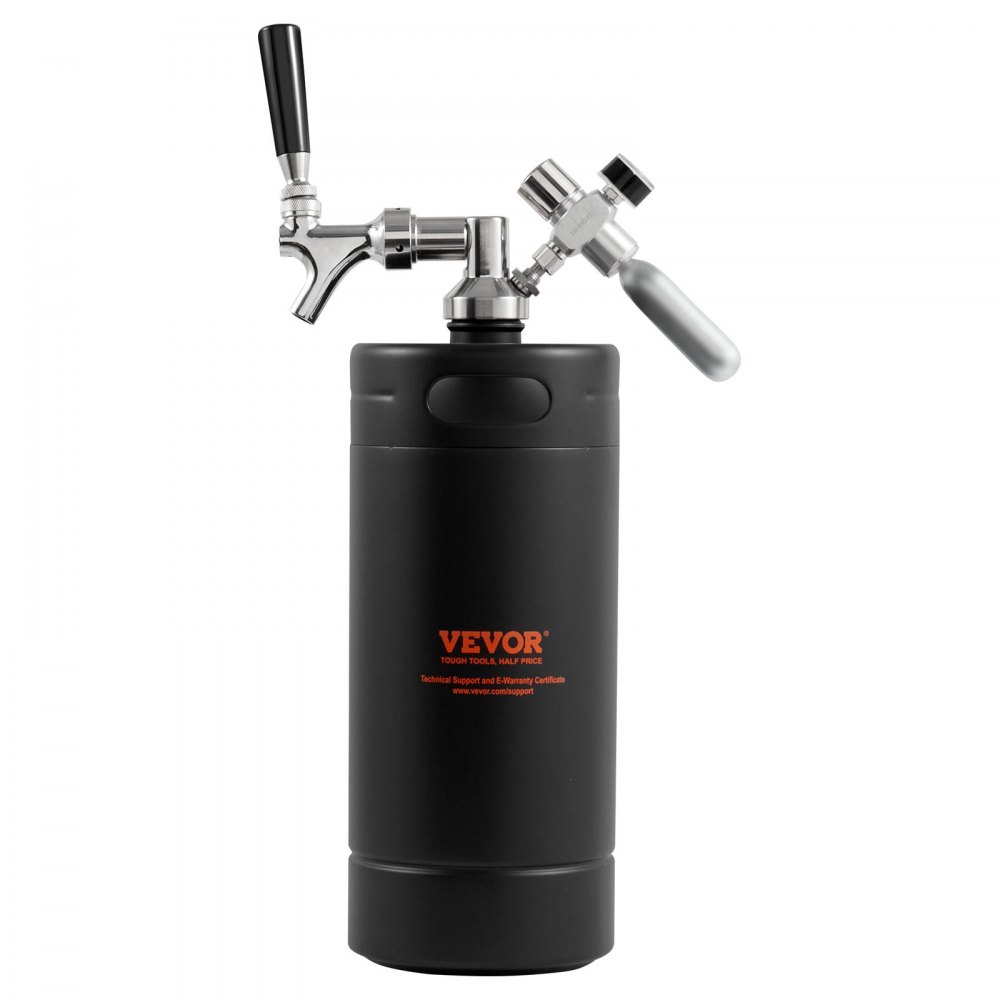VEVOR Mini Barril de Cerveza Portátil 4 L Mini Barril Presión Ajustable 0~30 PSI de Acero Inoxidable Sistema de Grifo Aislado a Presión para Mantener Cerveza Carbonatada Fresca para Camping Pícnic