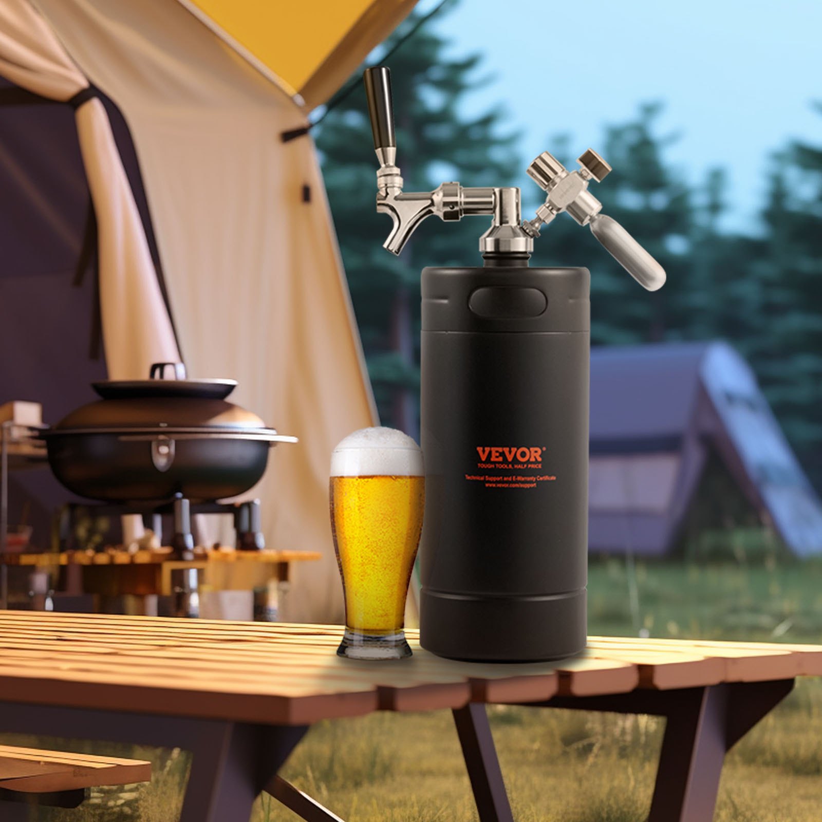 VEVOR Mini Barril de Cerveza Portátil 4 L Mini Barril Presión Ajustable 0~30 PSI de Acero Inoxidable Sistema de Grifo Aislado a Presión para Mantener Cerveza Carbonatada Fresca para Camping Pícnic