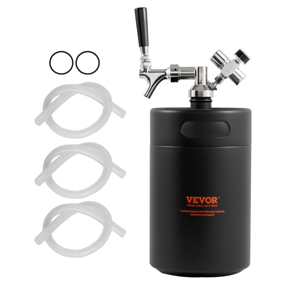 VEVOR Mini Barril de Cerveza Portátil 5L Sistema de Grifo Presión 0-30PSI, Negro