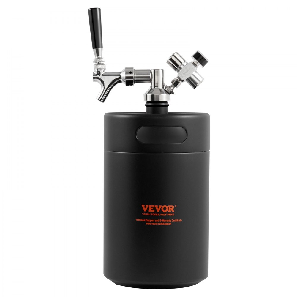 VEVOR Mini Barril de Cerveza Portátil 170oz 5L Mini Barril Presión Ajustable 0~30PSI de Acero Inoxidable Sistema de Grifo Aislado a Presión para Mantener Cerveza Carbonatada Fresca para Camping Pícnic