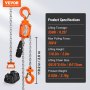 VEVOR Mini Polipasto Manual de Palanca 0,25T Polipasto de Cadena con Carraca Manipulación Elevación 2,8m Acero al Carbono G80 Freno Weston Gancho Guía de Cadena con Doble Carraca 360° para Mercancías