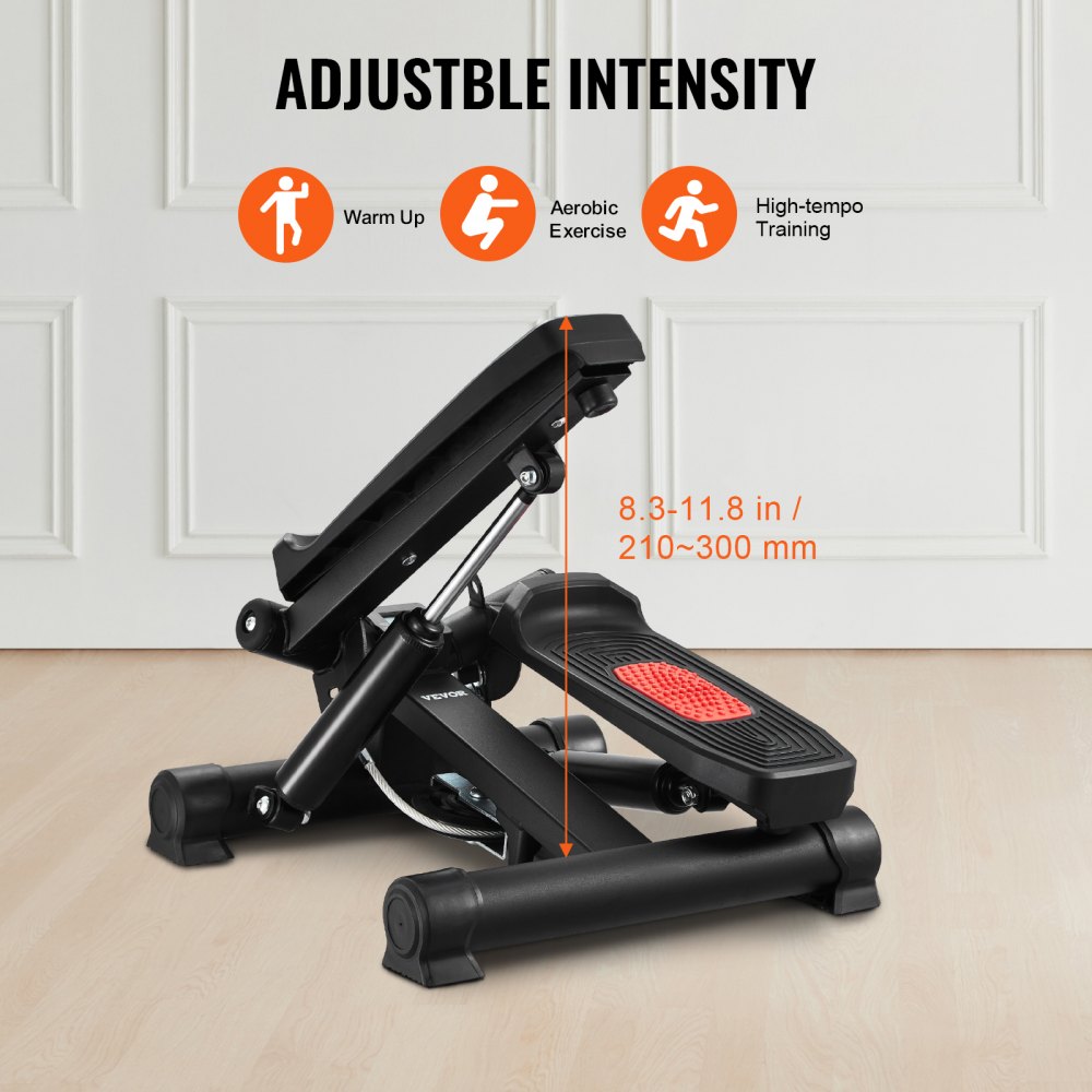 VEVOR Mini Salvaescaleras para Hacer Ejercicio en Casa, Hidráulico Giratorio con Bandas de Resistencia, Equipo Cardiovascular para Entrenamiento de Cuerpo Completo, 390 x 362 x (196-350) mm, Negro