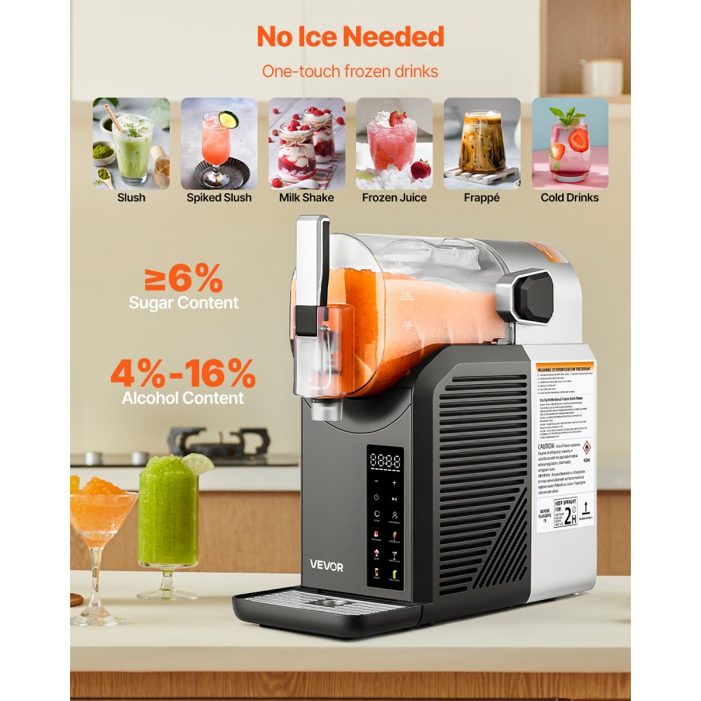 VEVOR Home Slush Machine 2L, No Ice Required, Self-Cleaning, 200W Stainless Steel 304 Frozen Drink Maker, 6 Preset Programs for Frozen Margaritas, Frappés, and Milkshakes