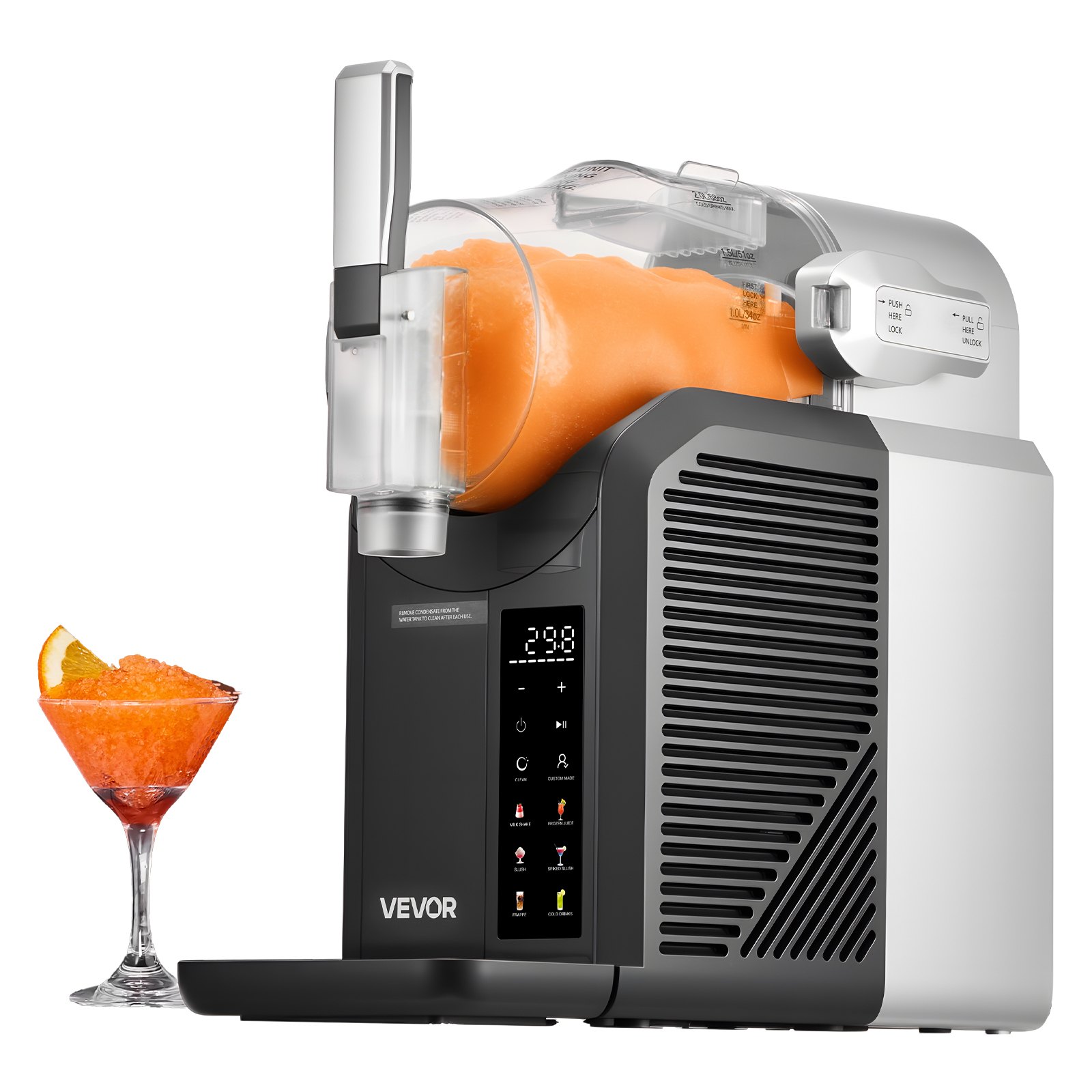 VEVOR Máquina de Granizados Tanque de 2 L sin Necesidad de Hielo con Autolimpieza Fabricado en Acero Inoxidable 304 con 6 Programas Preestablecidos para Margaritas Congeladas, Frappés, Batidos