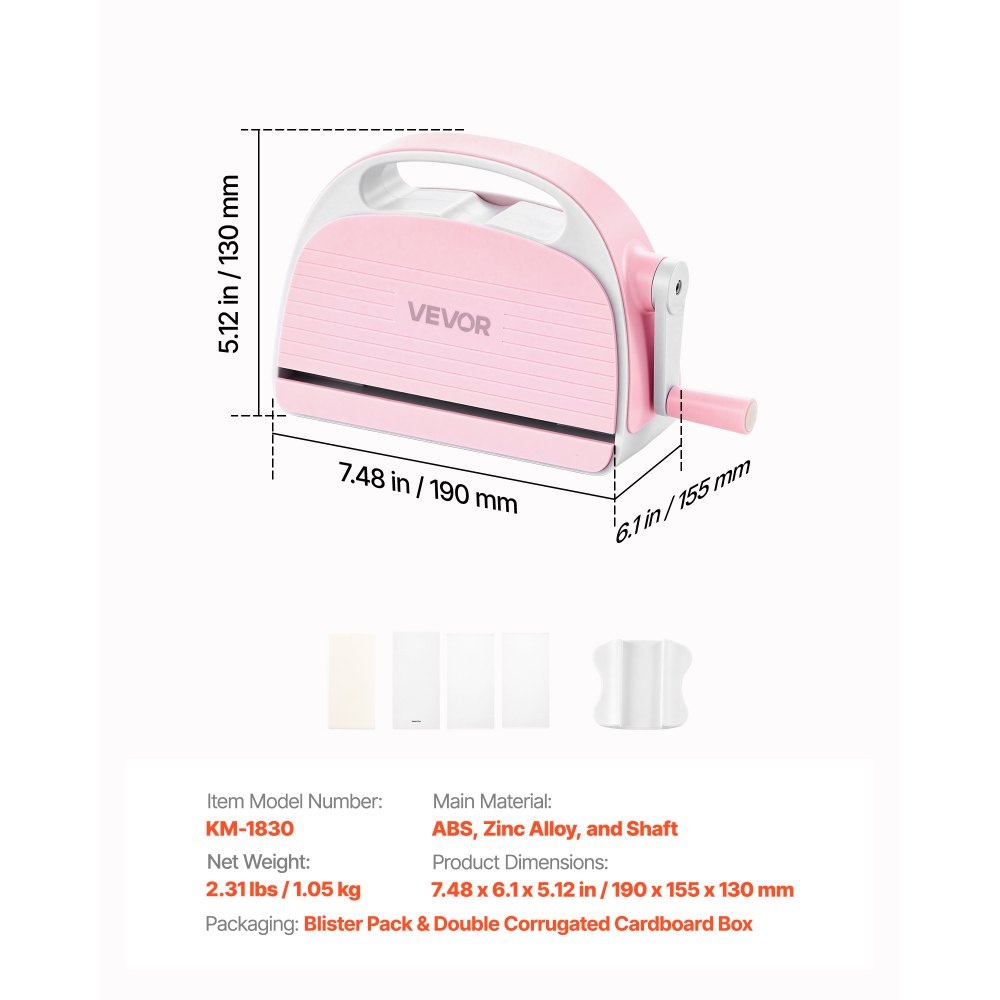 VEVOR Máquina Estampadora y Troqueladora, Apertura de Ancho de 76 mm, Máquina de Troquelado y Estampado Portátil, con Almohadillas de Corte, Mango Ergonómico, para Manualidades Scrapbooking Decoración