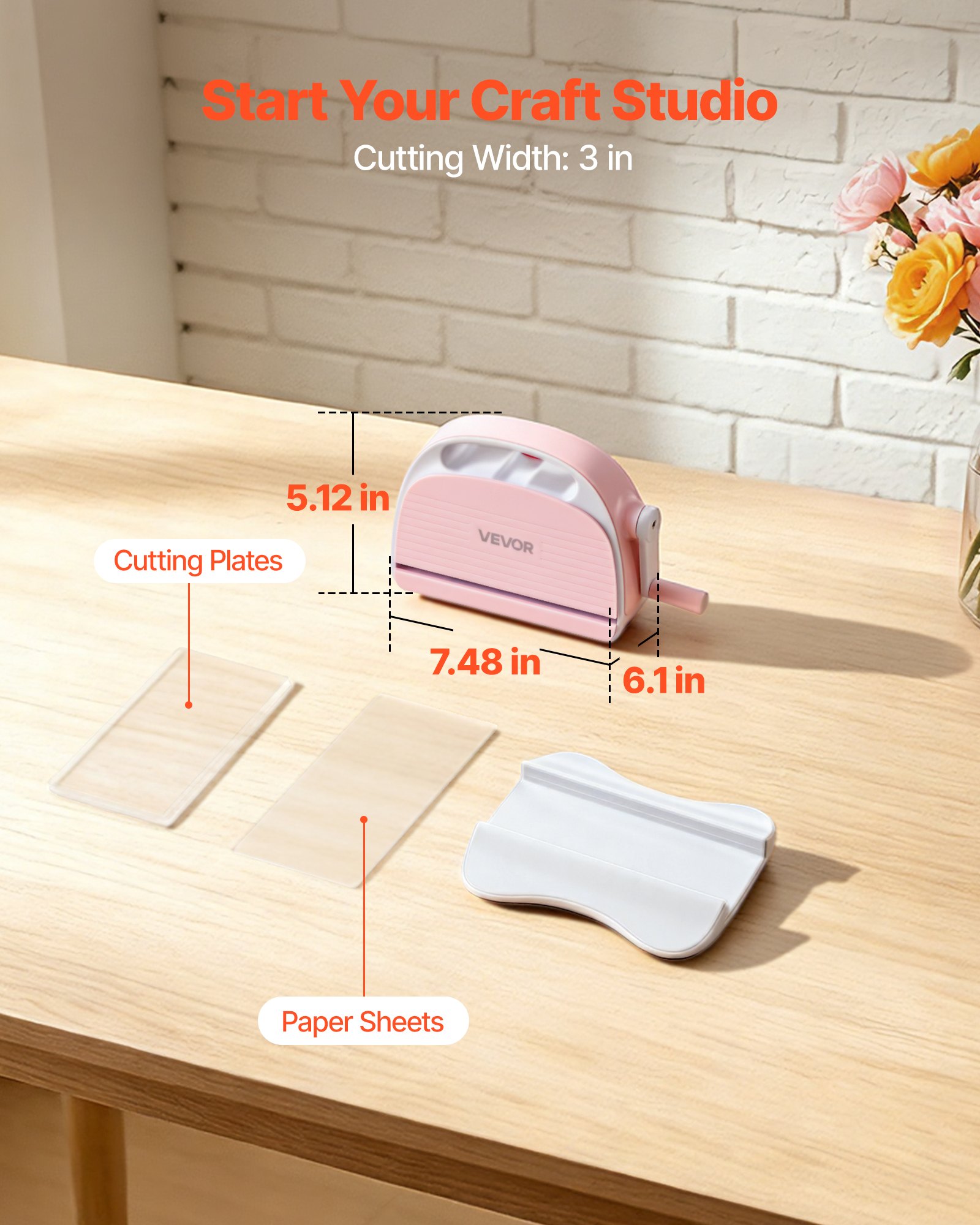VEVOR Máquina Estampadora y Troqueladora, Apertura de Ancho de 76 mm, Máquina de Troquelado y Estampado Portátil, con Almohadillas de Corte, Mango Ergonómico, para Manualidades Scrapbooking Decoración