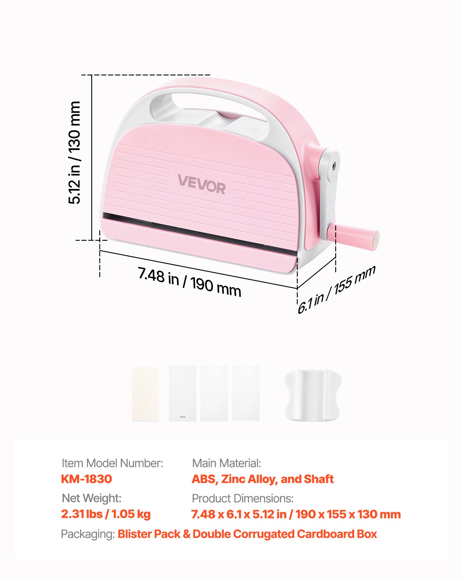 VEVOR Máquina Estampadora y Troqueladora, Apertura de Ancho de 76 mm, Máquina de Troquelado y Estampado Portátil, con Almohadillas de Corte, Mango Ergonómico, para Manualidades Scrapbooking Decoración
