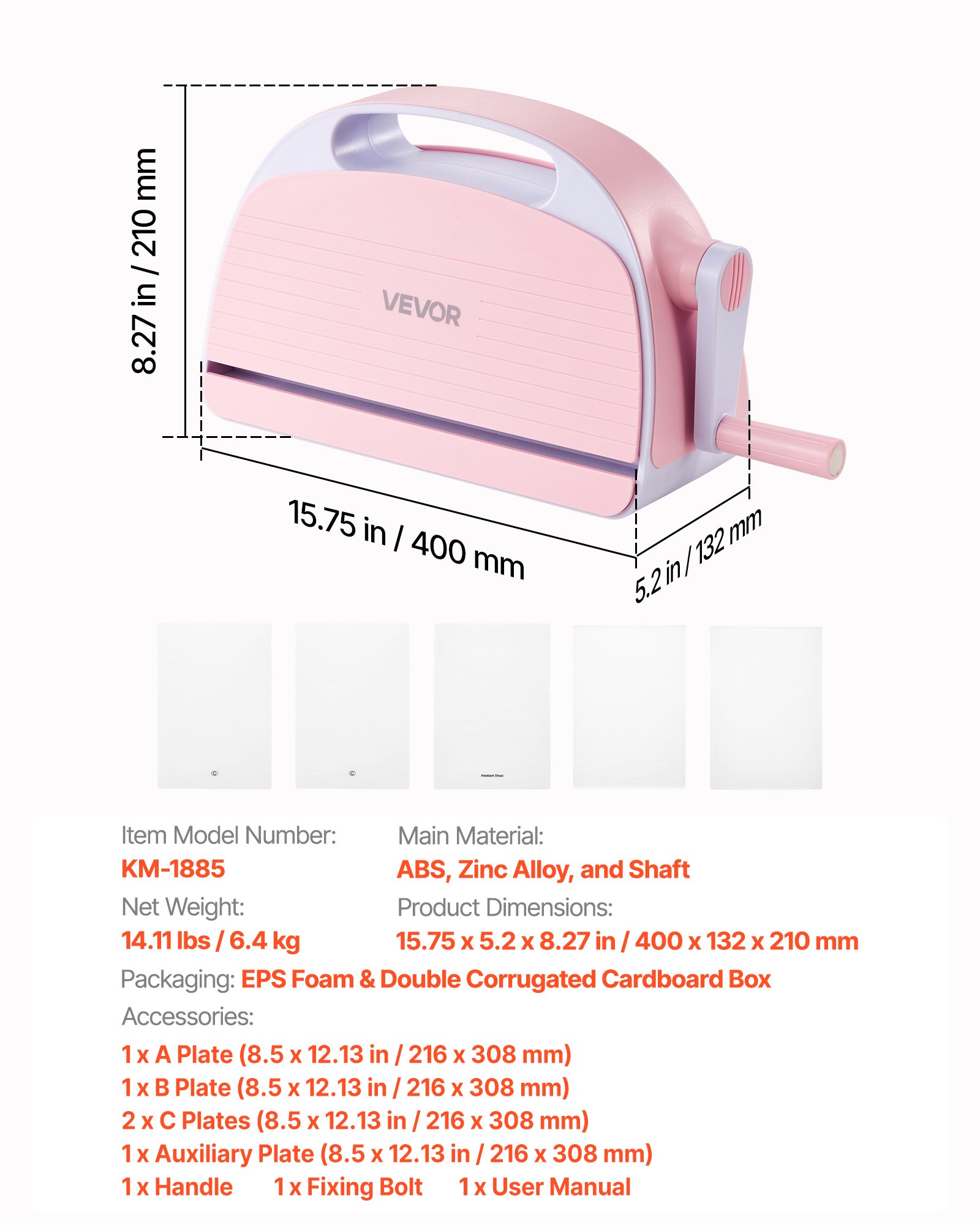 VEVOR Máquina Estampadora y Troqueladora, Apertura de Ancho de 229 mm, Máquina de Troquelado y Estampado Portátil, con Almohadillas de Corte, Mango Ergonómico, para Scrapbooking Manualidades Álbum