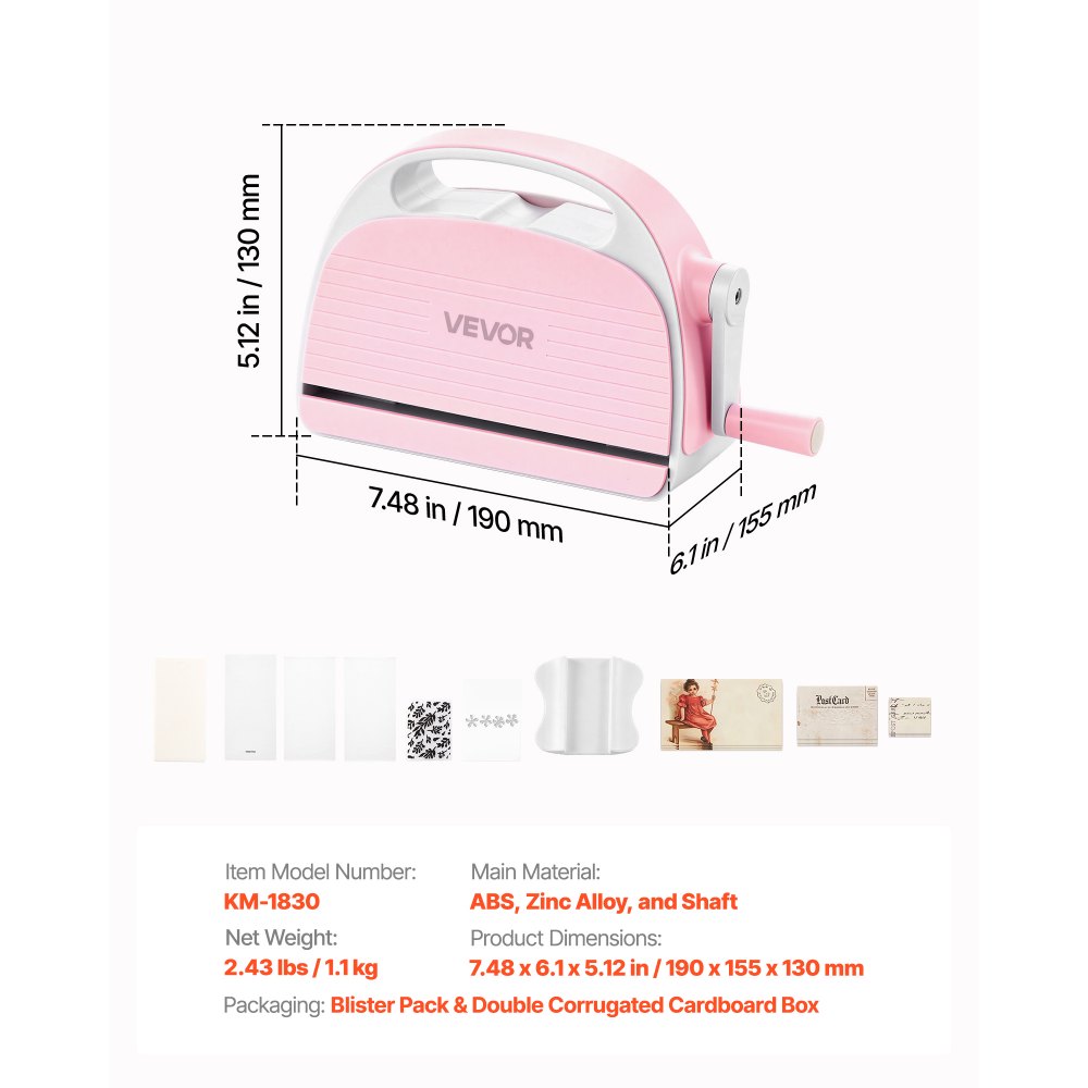 VEVOR Máquina Estampadora y Troqueladora, Apertura de 76 mm, Conjunto de Troquelado y Estampado, con Troqueles Plantillas Papeles Decorativos Placas de Corte, para Scrapbooking Cartulinas Manualidades
