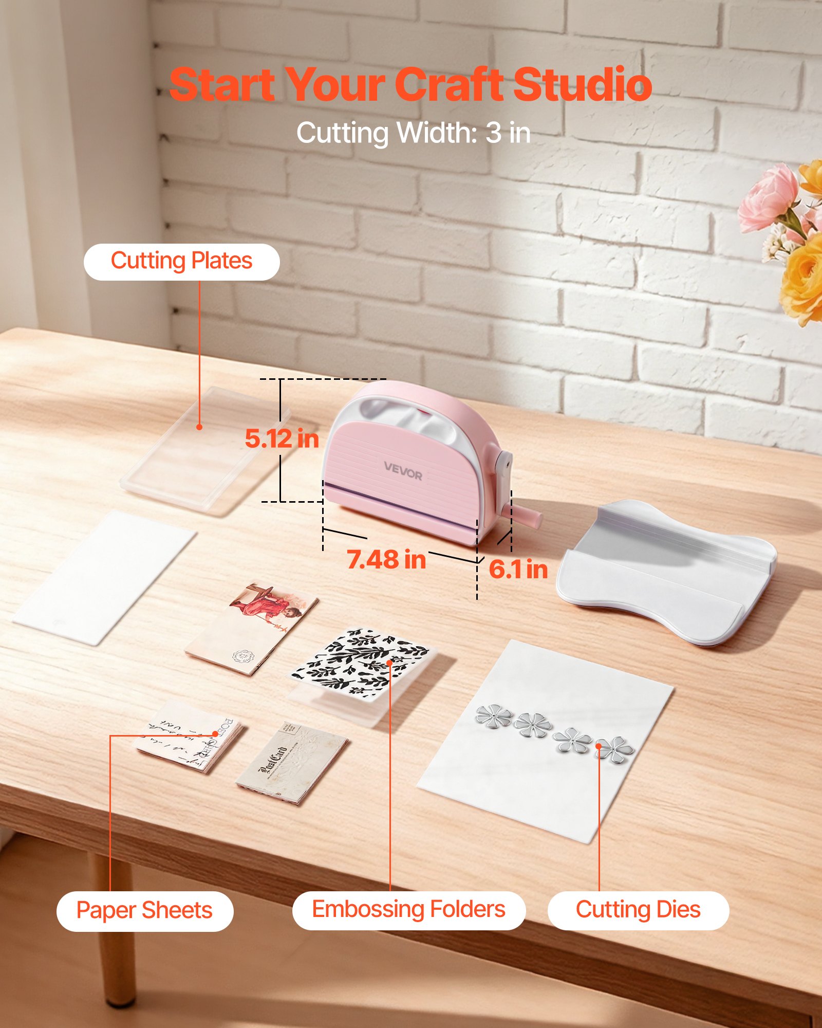 VEVOR Máquina Estampadora y Troqueladora, Apertura de 76 mm, Conjunto de Troquelado y Estampado, con Troqueles Plantillas Papeles Decorativos Placas de Corte, para Scrapbooking Cartulinas Manualidades