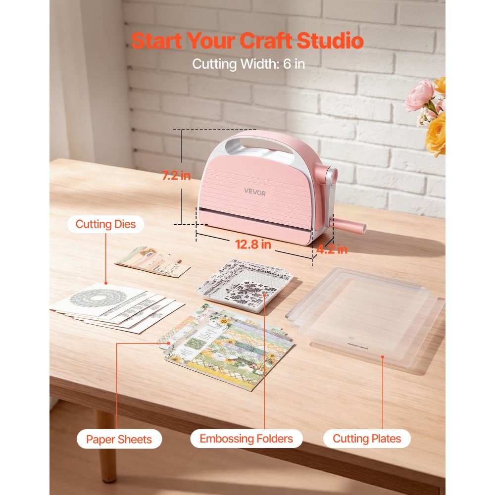 VEVOR Máquina Estampadora y Troqueladora, Apertura de 152 mm, Conjunto para Troquelar y Estampar, con Plantillas de Troqueles Papeles Decorativos Almohadillas de Corte, para Scrapbooking Manualidades
