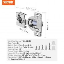 VEVOR Bisagras para Puertas Gabinete para Tipo Enmarcado 71 x 57 x 18 mm 50 uds