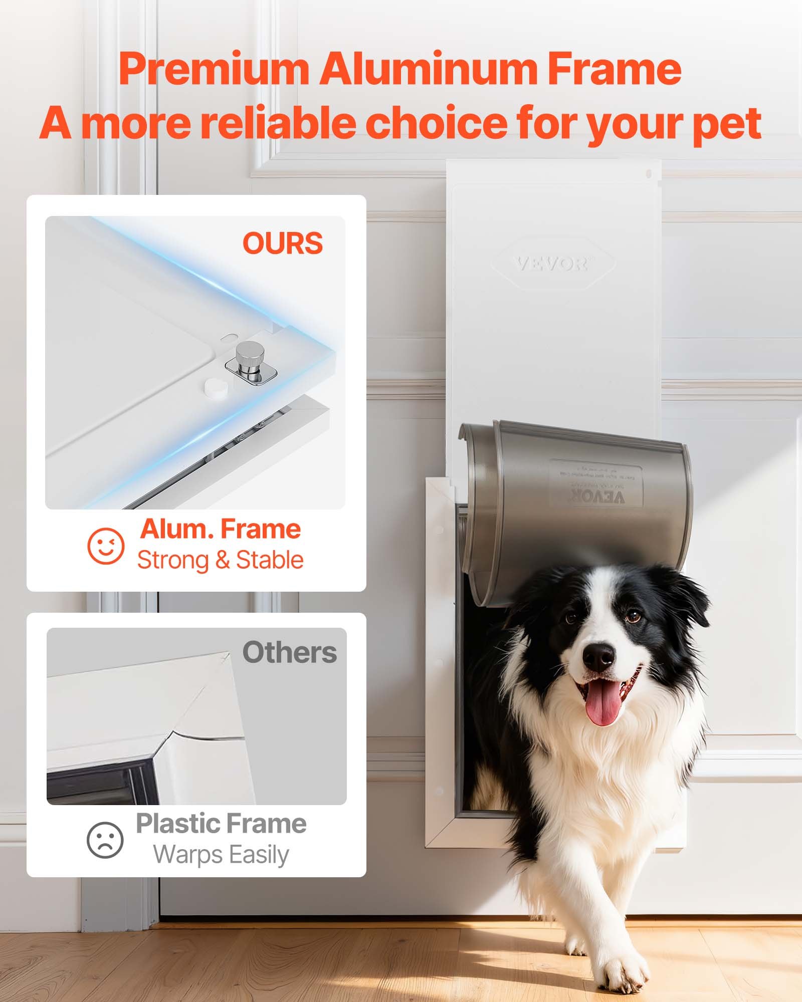 VEVOR Puerta para Mascotas Tamaño Grande, Gatera para Puerta Resistente a la Intemperie con 2 Solapas Flexibles Magnéticas, Marco Metálico para Perros Dormitorio Gatos Pared Jardín Interior Exterior