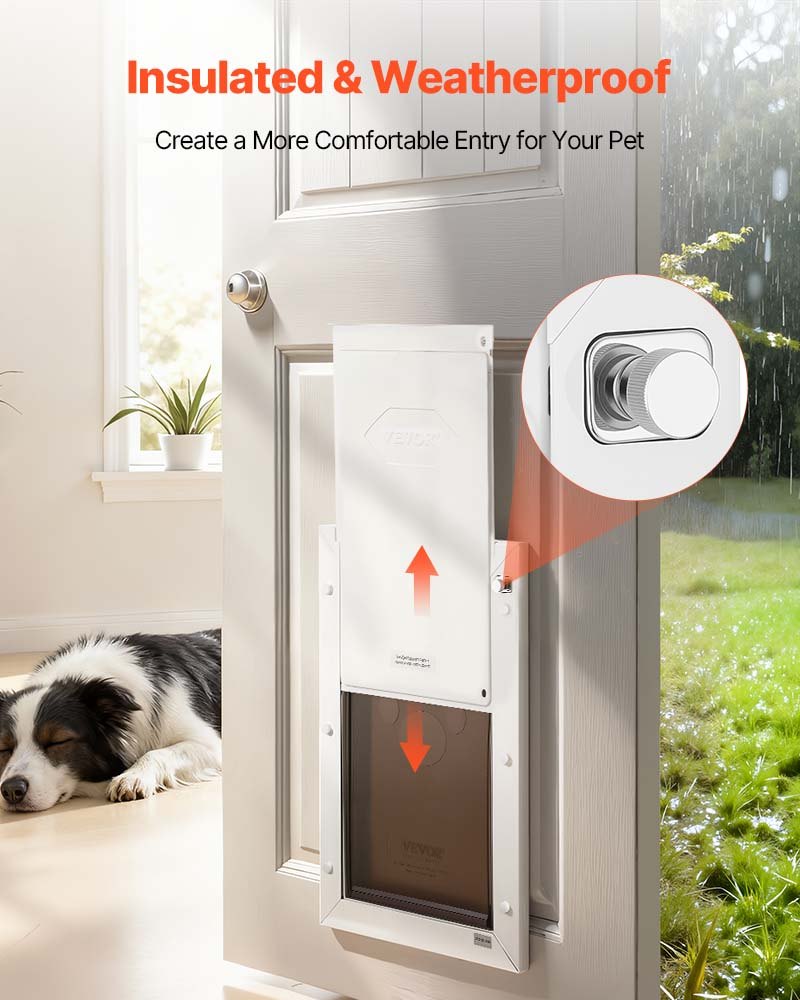 VEVOR Puerta para Mascotas Tamaño Grande, Gatera para Puerta Resistente a la Intemperie con 2 Solapas Flexibles Magnéticas, Marco Metálico para Perros Dormitorio Gatos Pared Jardín Interior Exterior