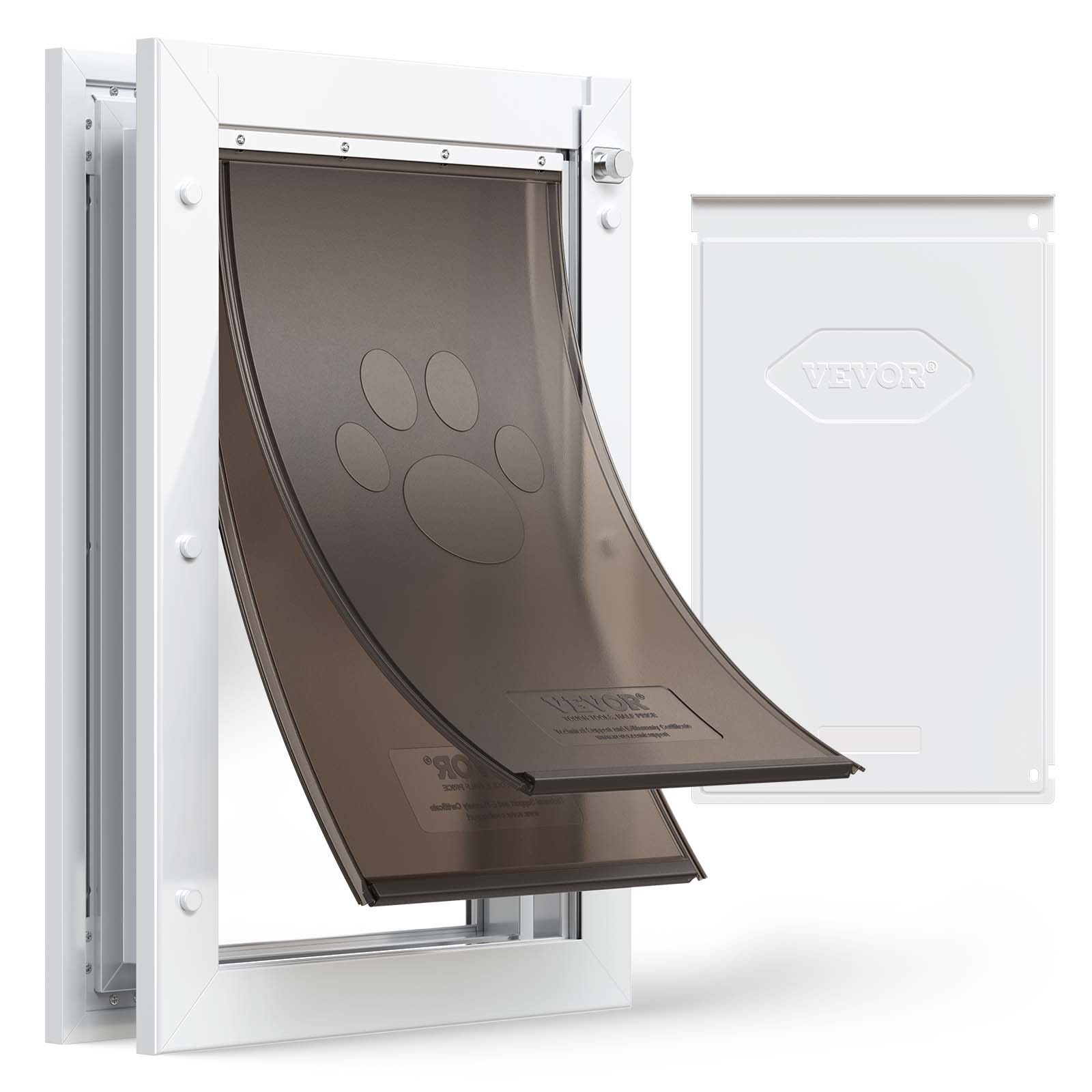 VEVOR Puerta para Mascotas Tamaño Grande, Gatera para Puerta Resistente a la Intemperie con 2 Solapas Flexibles Magnéticas, Marco Metálico para Perros Dormitorio Gatos Pared Jardín Interior Exterior