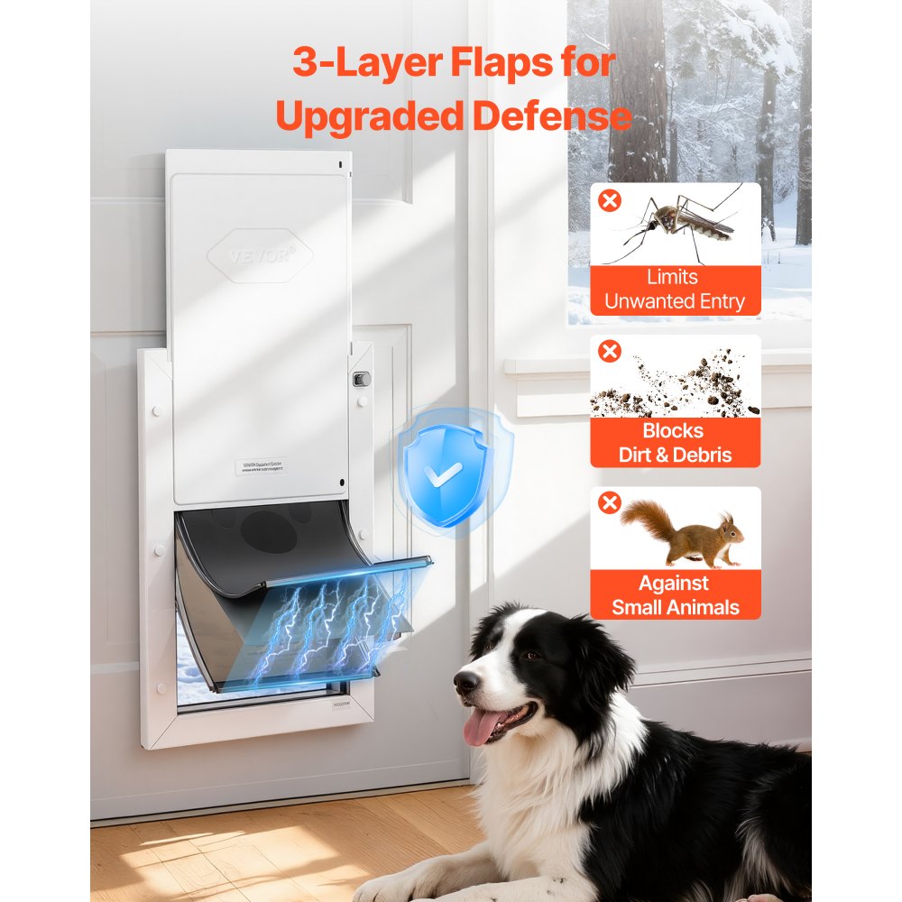 VEVOR Puerta para Mascotas Tamaño Grande, Gatera para Puerta Resistente a la Intemperie con 2 Solapas Flexibles Magnéticas, Marco Metálico para Perros Dormitorio Gatos Pared Jardín Interior Exterior