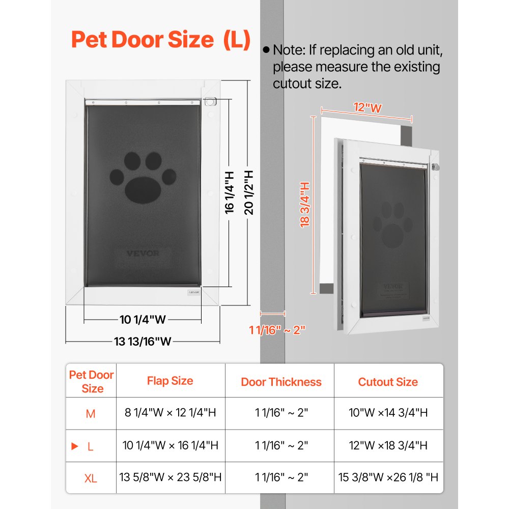 VEVOR Puerta para Mascotas Tamaño Grande, Gatera para Puerta Resistente a la Intemperie con 2 Solapas Flexibles Magnéticas, Marco Metálico para Perros Dormitorio Gatos Pared Jardín Interior Exterior