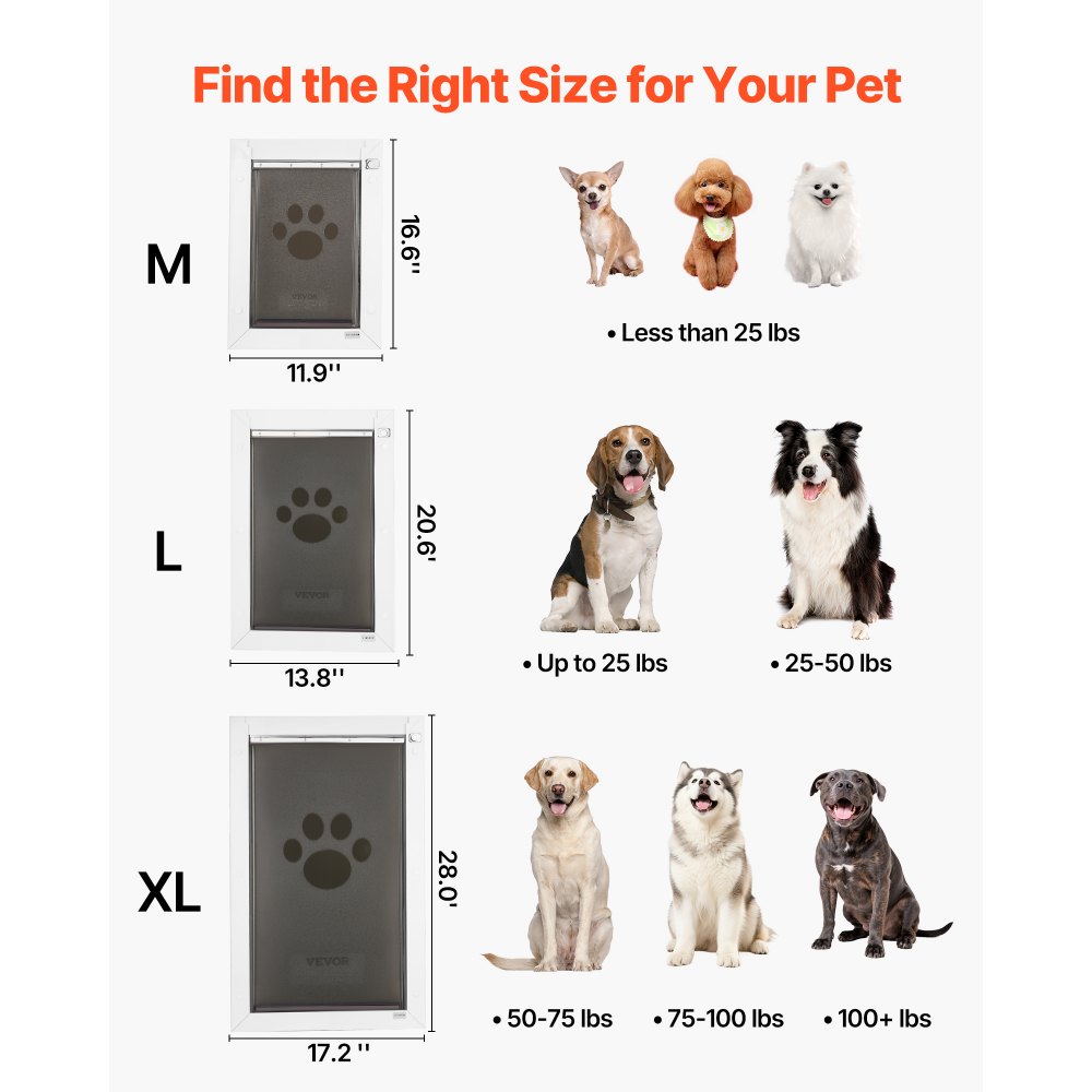 VEVOR Puerta para Mascotas Tamaño Grande, Gatera para Puerta Resistente a la Intemperie con 2 Solapas Flexibles Magnéticas, Marco Metálico para Perros Dormitorio Gatos Pared Jardín Interior Exterior