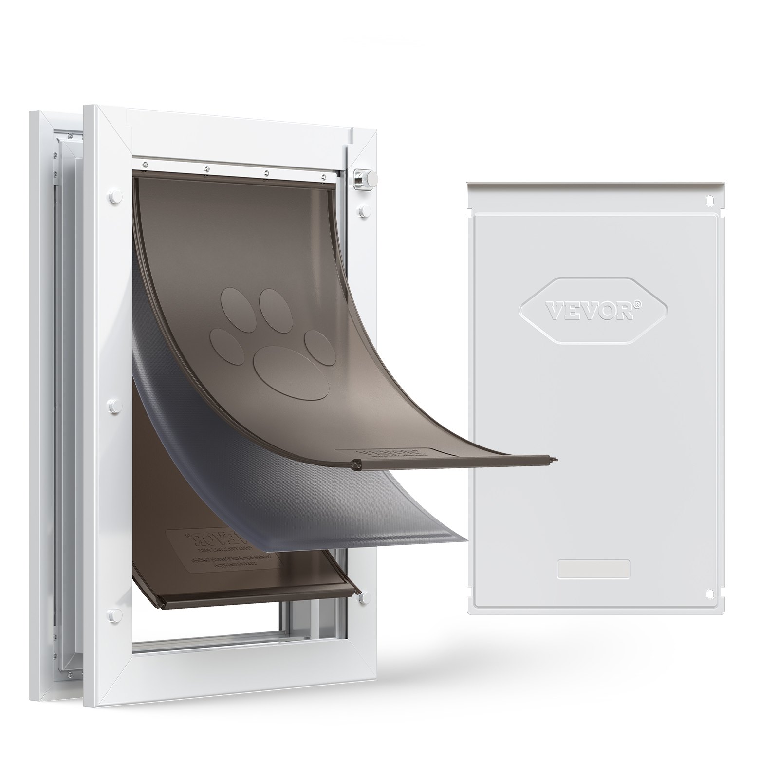 VEVOR Puerta para Mascotas Tamaño Grande, Gatera para Puerta Resistente a la Intemperie con 2 Solapas Flexibles Magnéticas, Marco Metálico para Perros Dormitorio Gatos Pared Jardín Interior Exterior