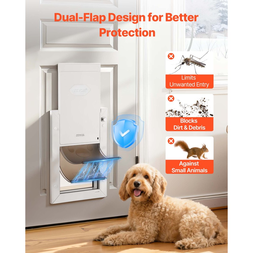 VEVOR Puerta para Mascotas Tamaño Mediano, Gatera para Puerta con Marco Metálico, 2 Solapas Flexibles Magnéticas, Resistente a la Intemperie para Jardín Dormitorio Perros Gatos Interior y Exterior