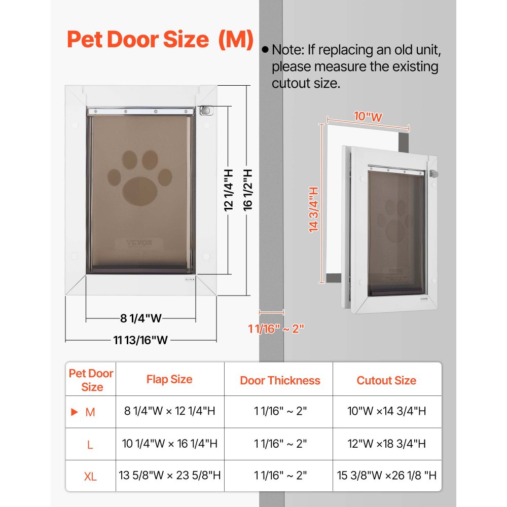 VEVOR Puerta para Mascotas Tamaño Mediano, Gatera para Puerta con Marco Metálico, 2 Solapas Flexibles Magnéticas, Resistente a la Intemperie para Jardín Dormitorio Perros Gatos Interior y Exterior