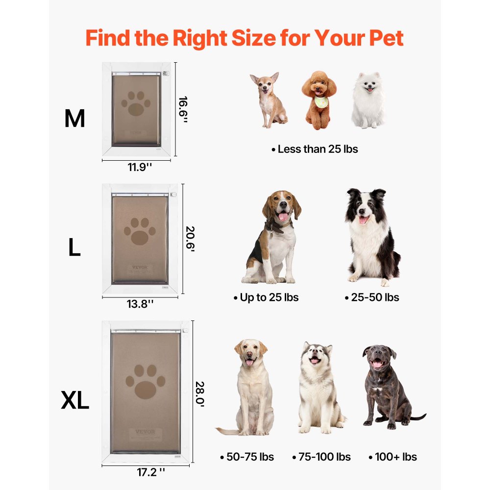 VEVOR Puerta para Mascotas Tamaño Mediano, Gatera para Puerta con Marco Metálico, 2 Solapas Flexibles Magnéticas, Resistente a la Intemperie para Jardín Dormitorio Perros Gatos Interior y Exterior
