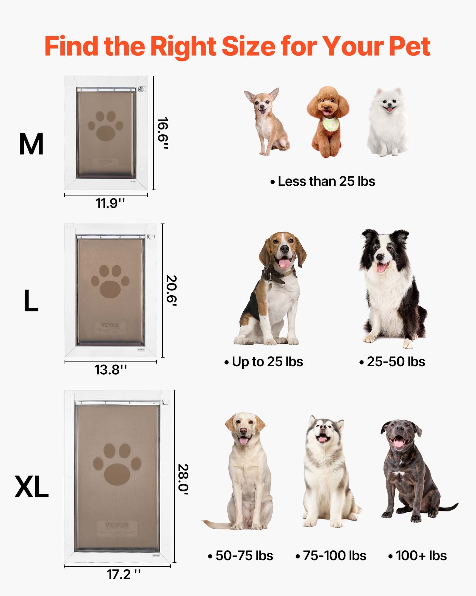 VEVOR Puerta para Mascotas Tamaño Mediano, Gatera para Puerta con Marco Metálico, 2 Solapas Flexibles Magnéticas, Resistente a la Intemperie para Jardín Dormitorio Perros Gatos Interior y Exterior