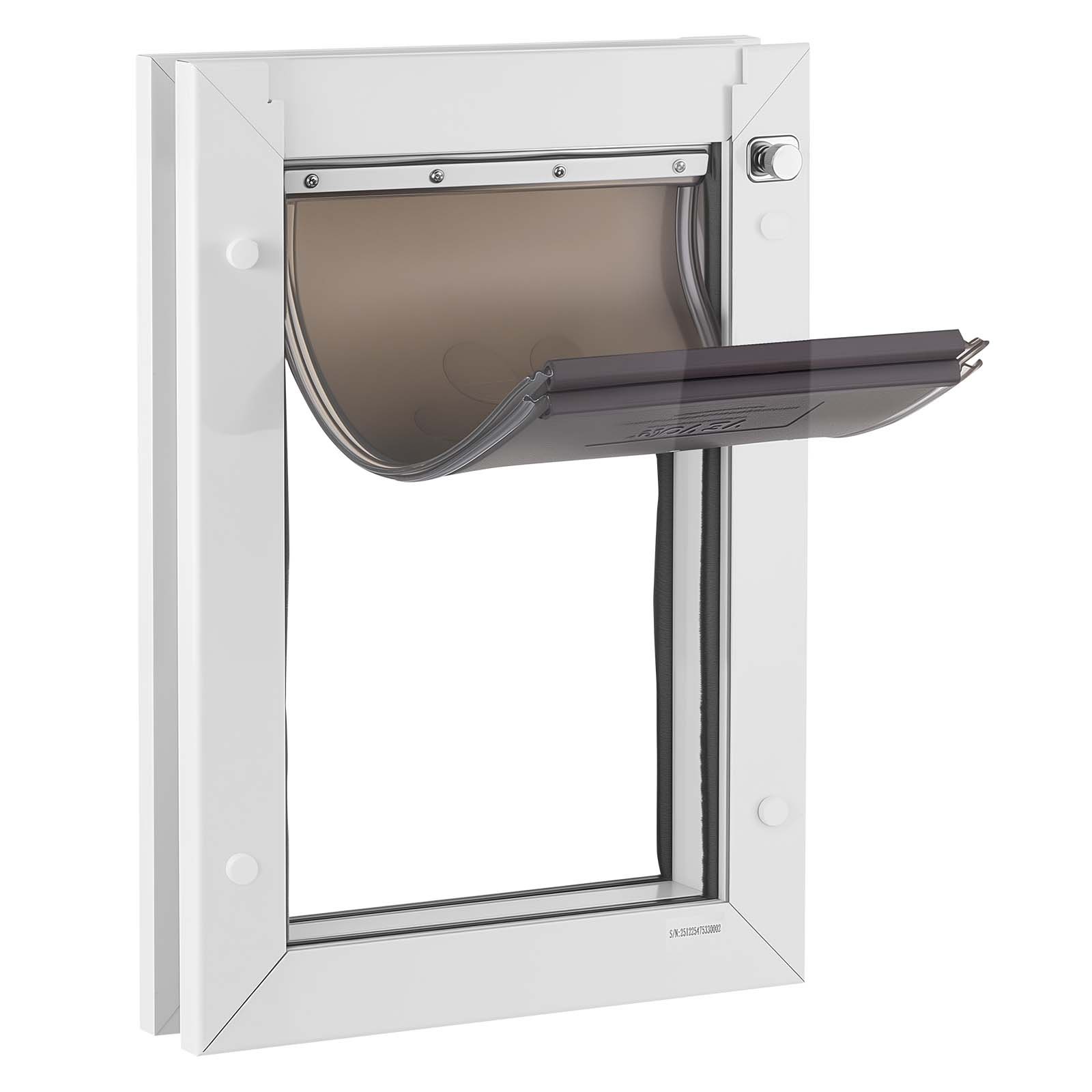 VEVOR Puerta para Mascotas Tamaño Mediano, Gatera para Puerta con Marco Metálico, 2 Solapas Flexibles Magnéticas, Resistente a la Intemperie para Jardín Dormitorio Perros Gatos Interior y Exterior