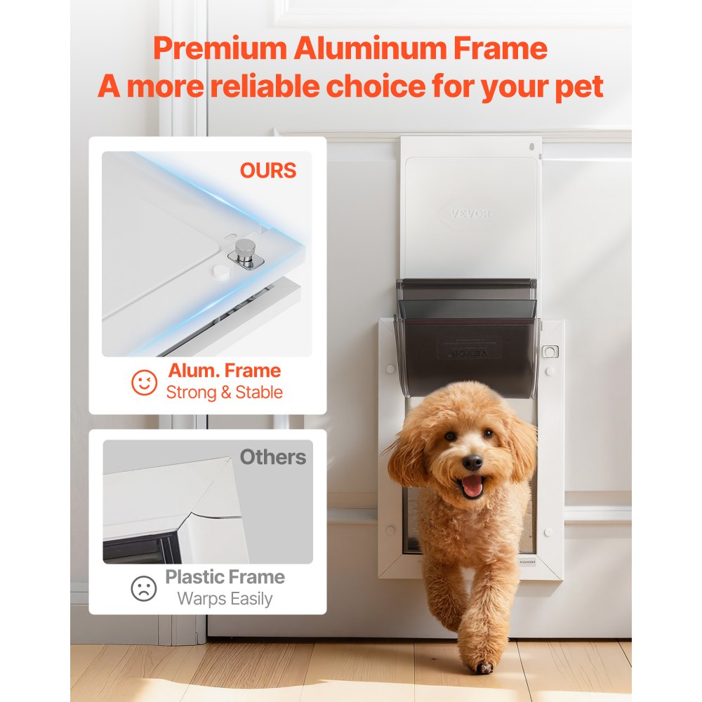 VEVOR Puerta para Mascotas Tamaño Mediano, Gatera para Puerta con 3 Solapas Flexibles Magnéticas, Marco Metálico, Resistente a la Intemperie para Perros Gatos Pared Dormitorio Interior y Exterior