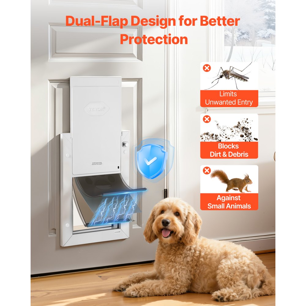 VEVOR Puerta para Mascotas Tamaño Mediano, Gatera para Puerta con 3 Solapas Flexibles Magnéticas, Marco Metálico, Resistente a la Intemperie para Perros Gatos Pared Dormitorio Interior y Exterior