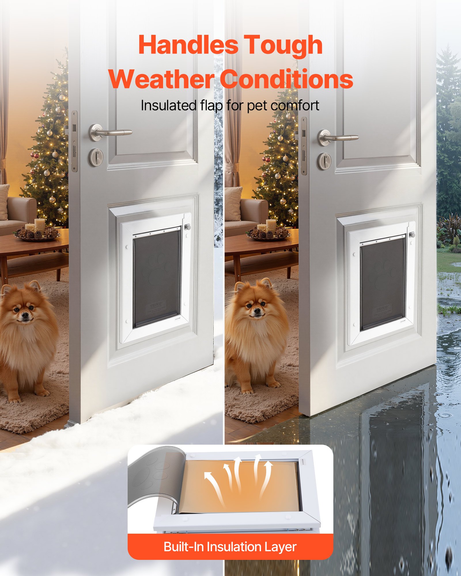 VEVOR Puerta para Mascotas Tamaño Mediano, Gatera para Puerta con 3 Solapas Flexibles Magnéticas, Marco Metálico, Resistente a la Intemperie para Perros Gatos Pared Dormitorio Interior y Exterior