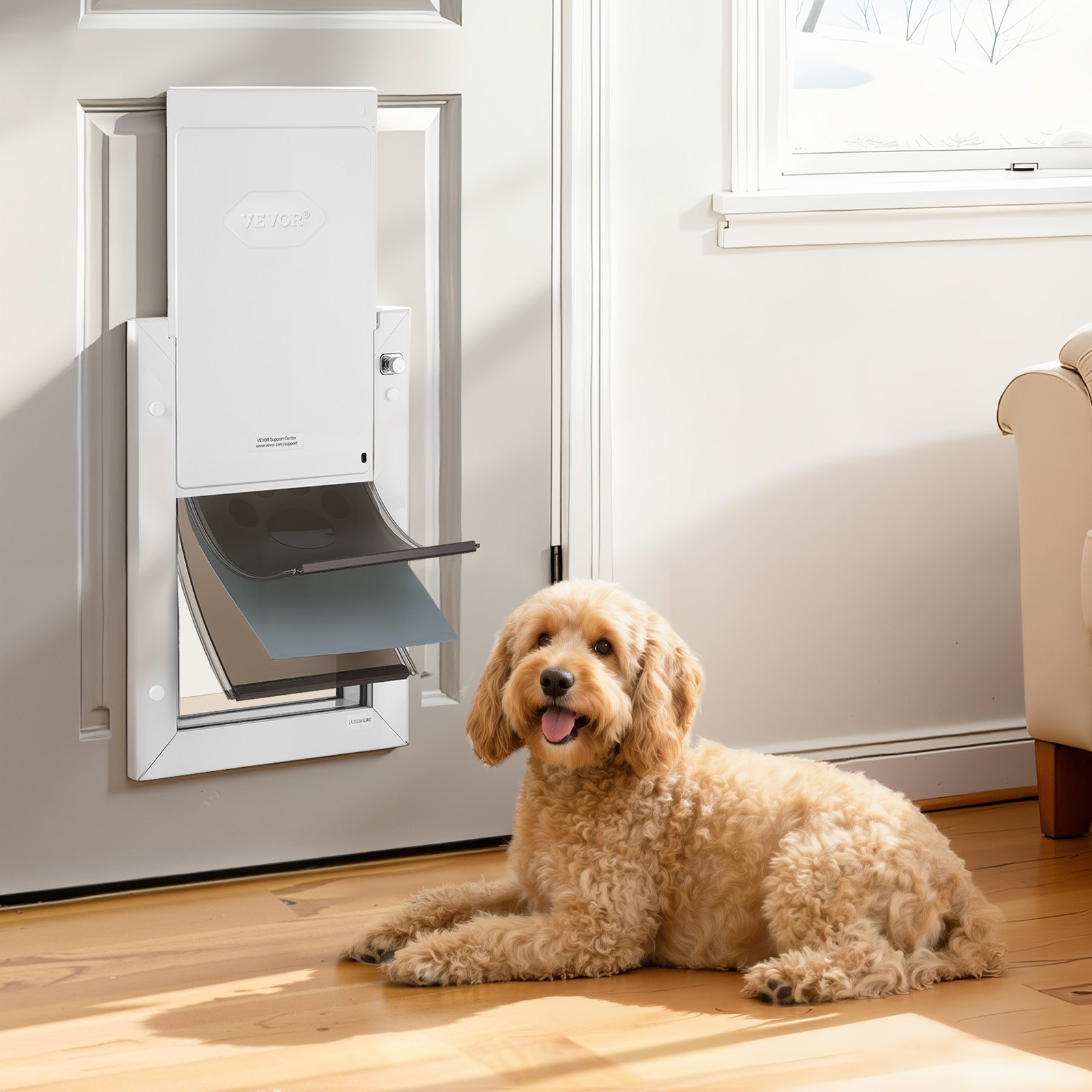 VEVOR Puerta para Mascotas Tamaño Mediano, Gatera para Puerta con 3 Solapas Flexibles Magnéticas, Marco Metálico, Resistente a la Intemperie para Perros Gatos Pared Dormitorio Interior y Exterior